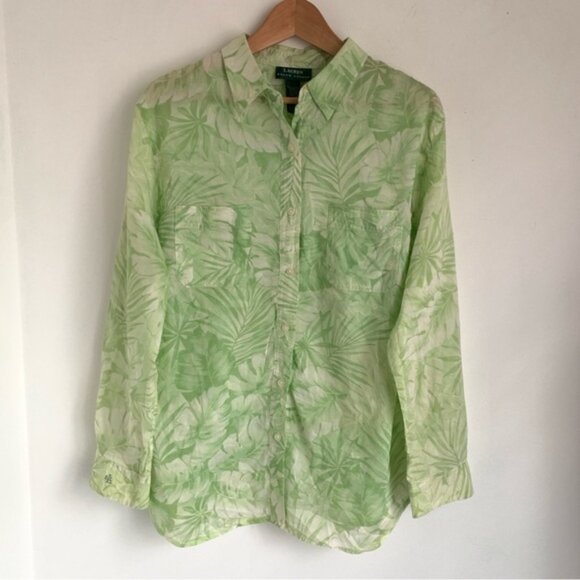 Lauren Ralph Lauren Green Floral Print Blouse - Picture 2 of 8